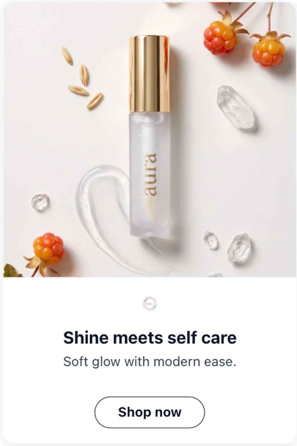 Aura ad creative reading shine meets self care over a cloudberry flat lay