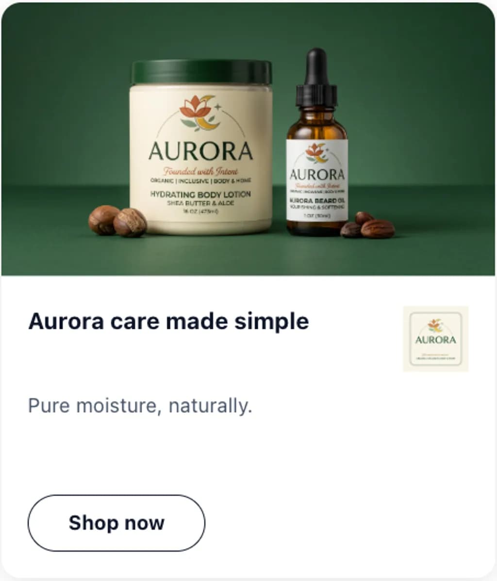 Aurora ad creative reading Aurora care made simple with a shop now button
