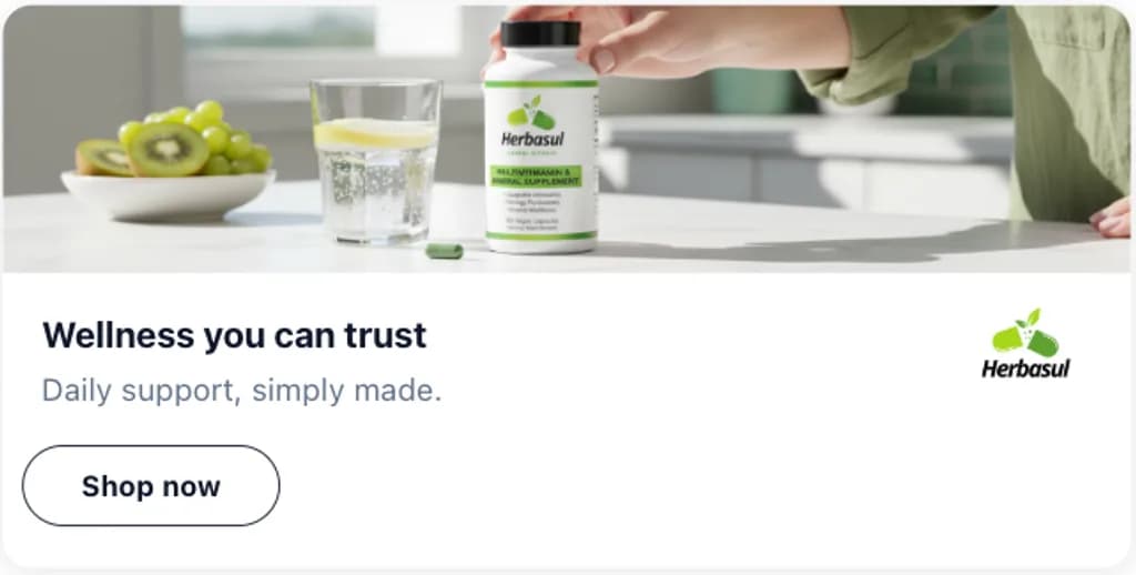 Herbasul banner ad creative reading wellness you can trust with a shop now button