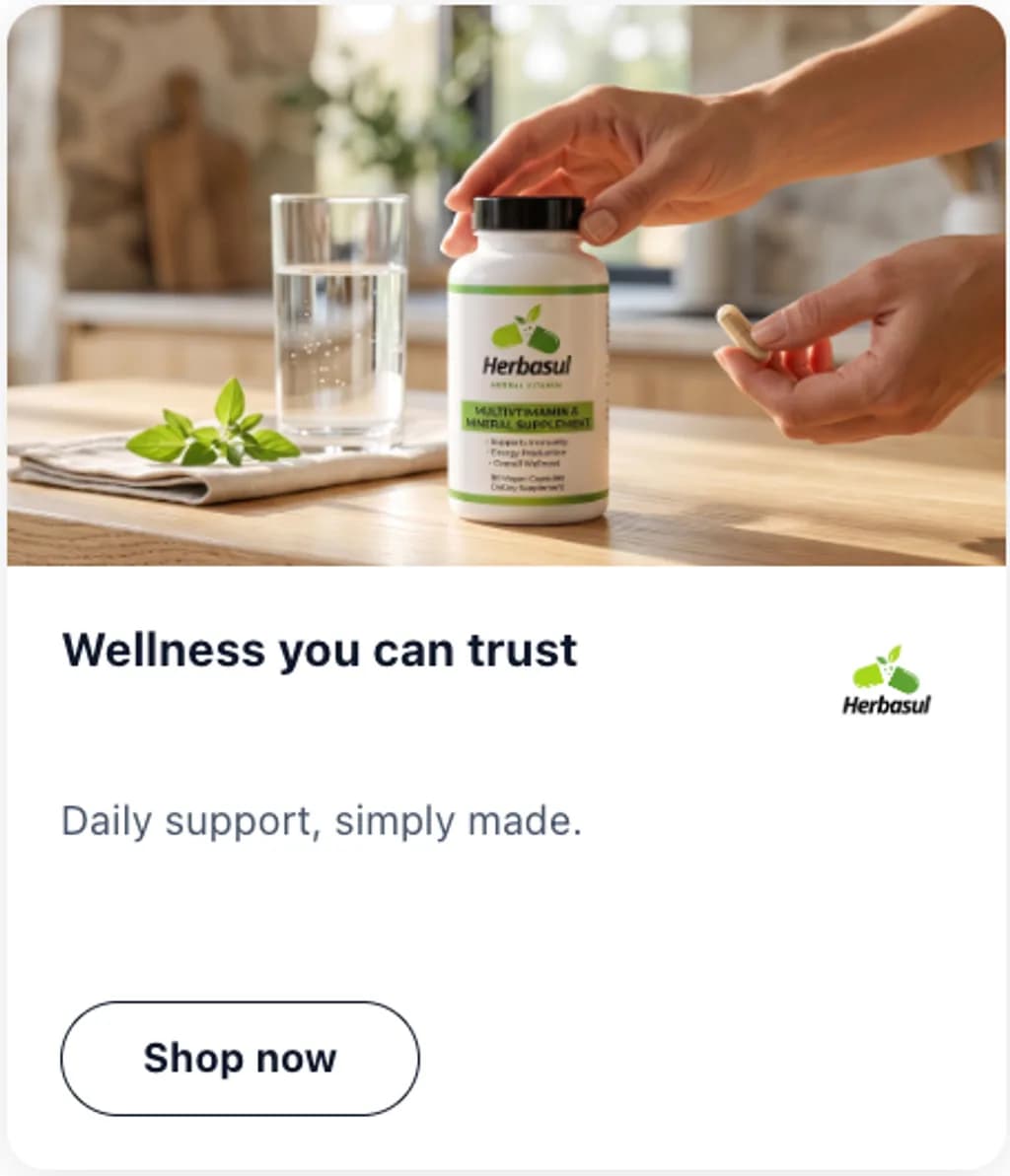 Herbasul ad creative reading daily support simply made with a shop now button