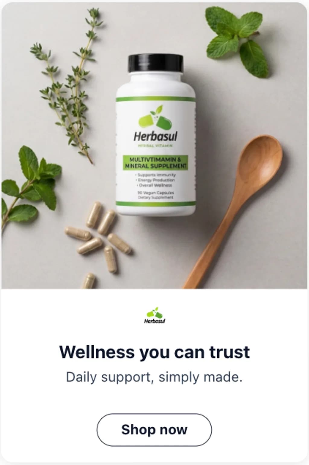 Herbasul tall ad creative reading wellness you can trust with a shop now button