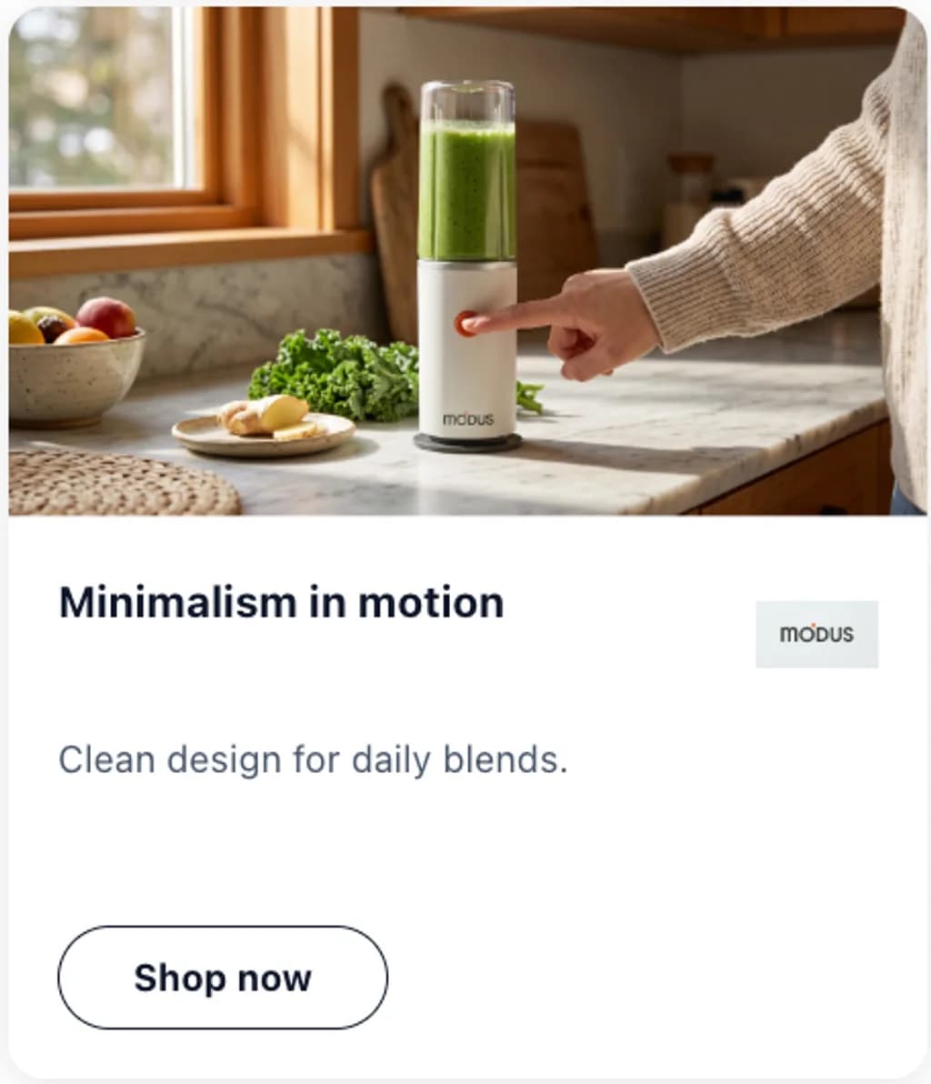Modus ad creative reading clean design for daily blends with a shop now button