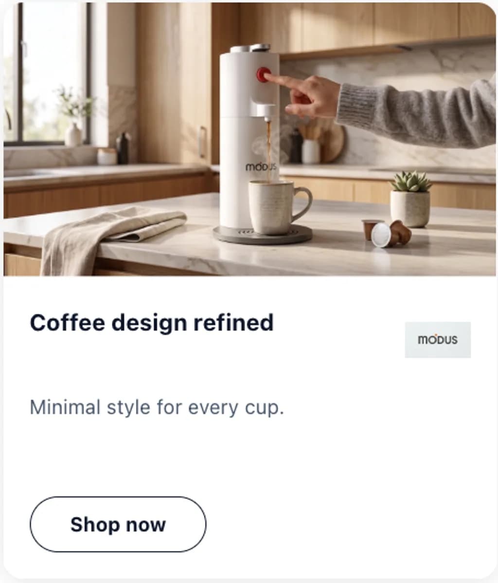 Modus ad creative reading minimal style for every cup with a shop now button