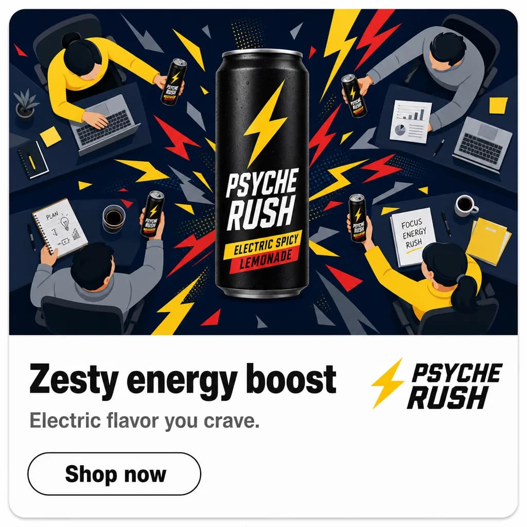 Illustrated Psyche Rush ad creative reading electric flavor you crave