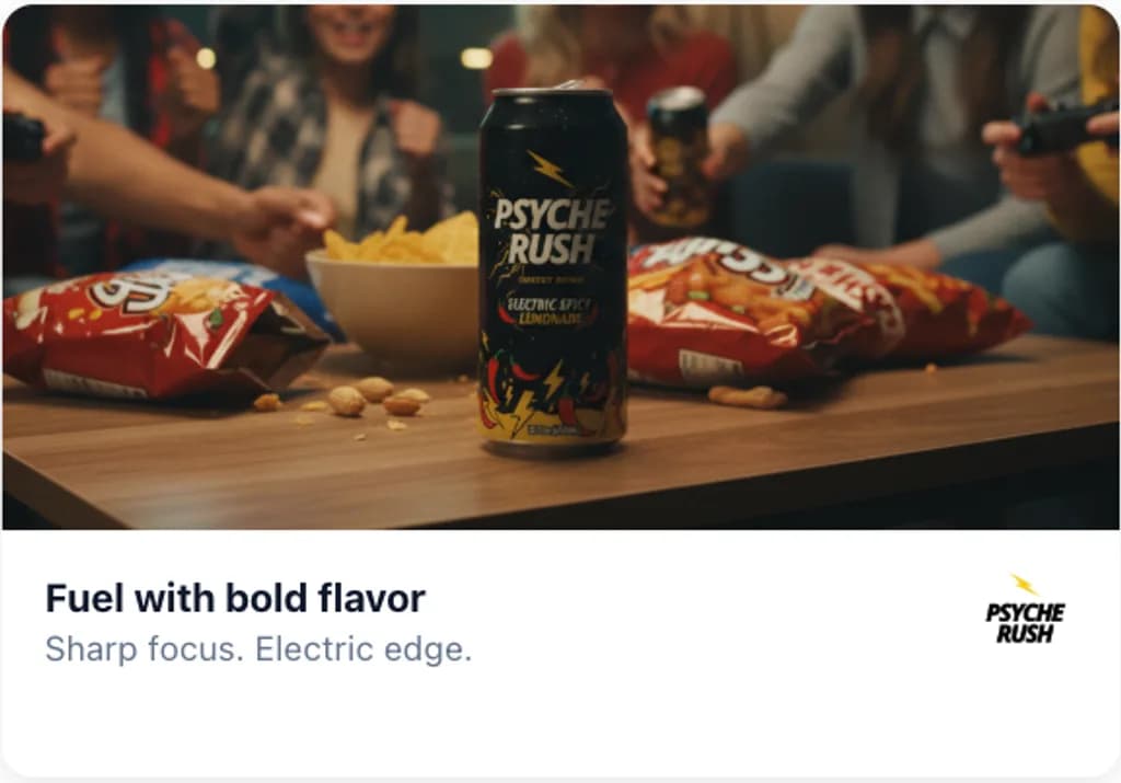 Psyche Rush banner ad creative reading fuel with bold flavor