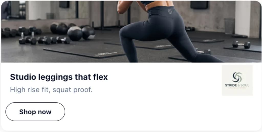 Stride and Soul banner ad creative reading studio leggings that flex