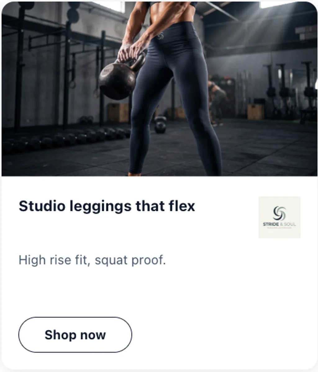 Stride and Soul ad creative reading studio leggings that flex with a shop now button