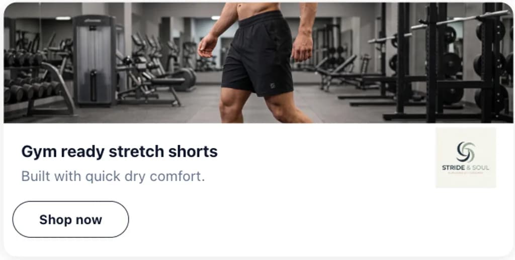 Stride and Soul banner ad creative reading gym ready stretch shorts