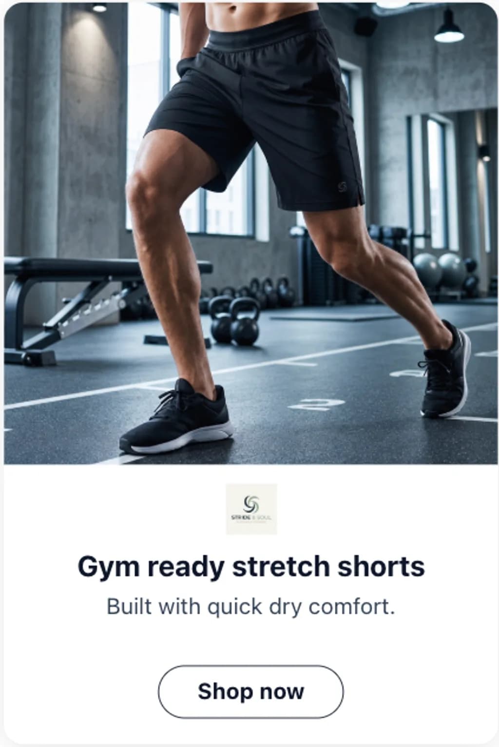 Stride and Soul tall ad creative reading gym ready stretch shorts built with quick dry comfort