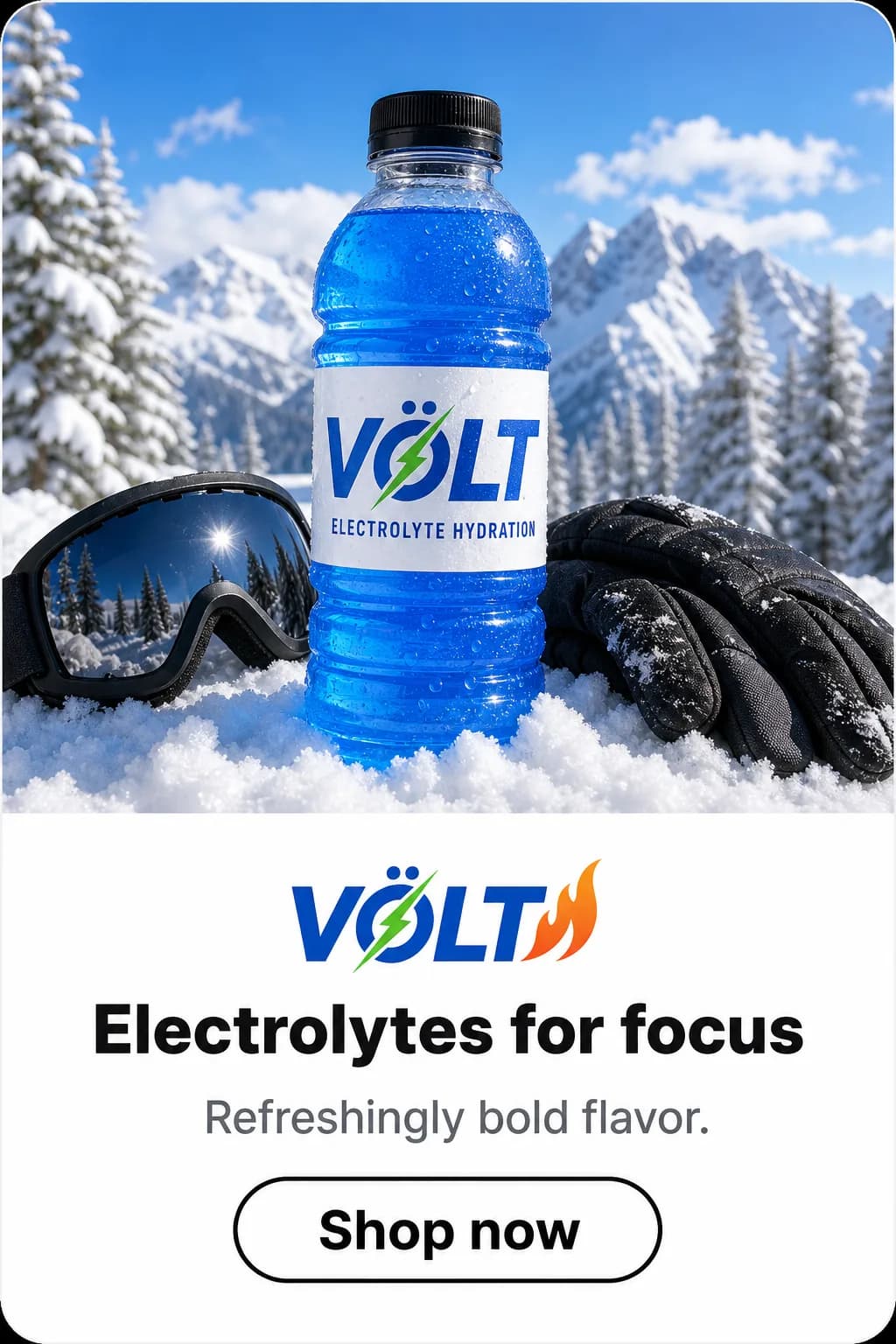 Volt ad creative reading electrolytes for focus with a shop now button